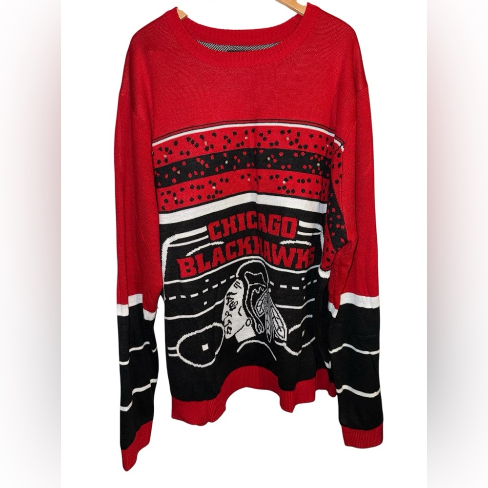 Chicago Blackhawks NHL Light Up Ugly Sweater -Black/Red/white Sz 2XL nwot
